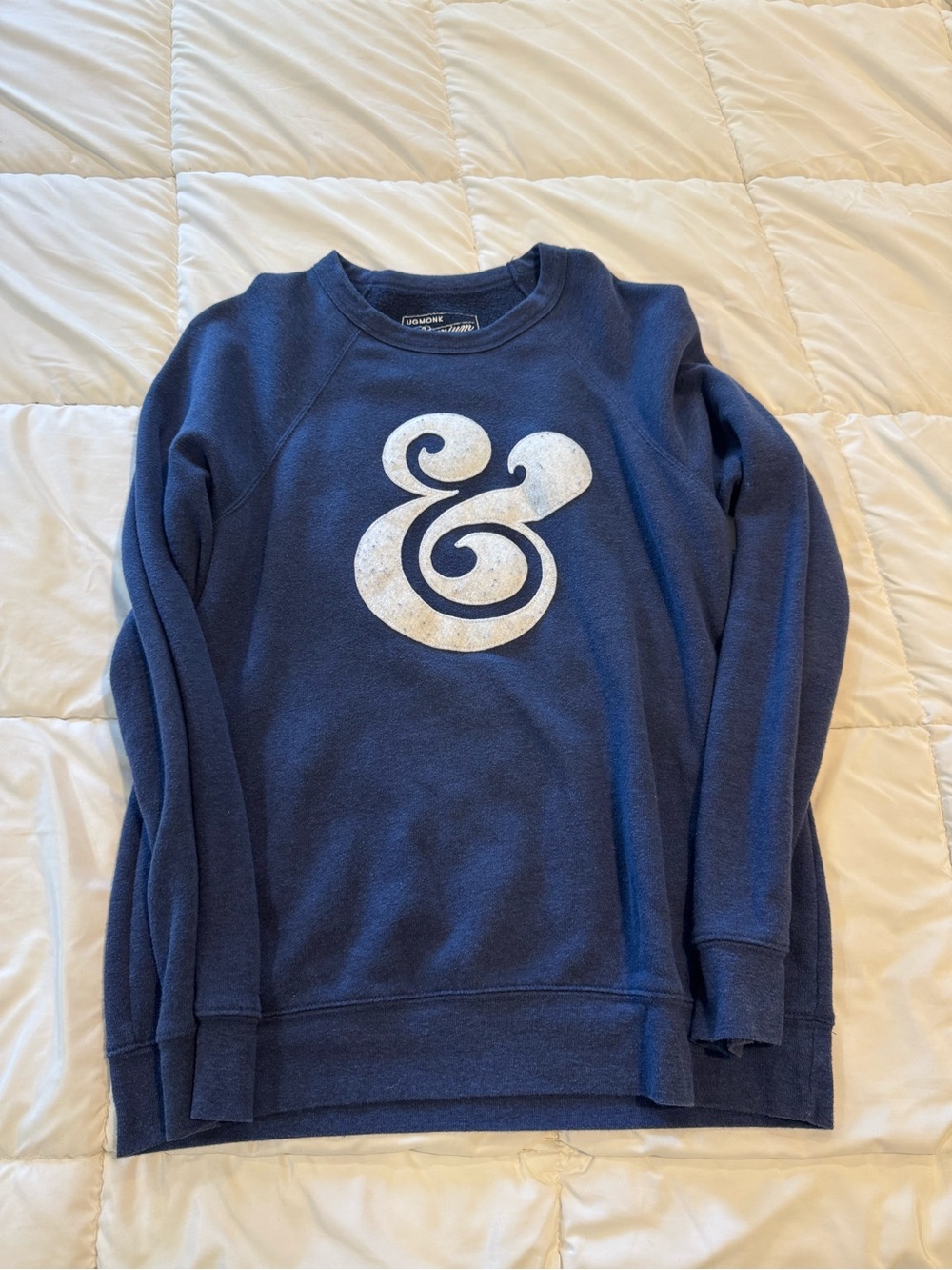 Men's Navy Crewneck Sweatshirt with White Ampersand Graphic